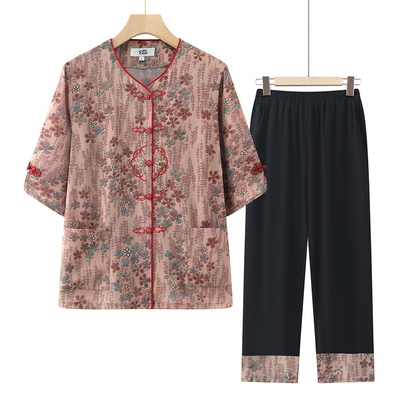 老年人夏装女60岁70奶奶装夏季短袖两件套装妈妈装衬衣老太太衣服