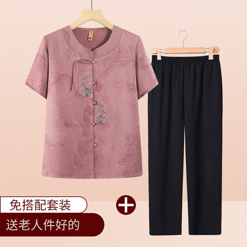 老年人夏装女60岁70奶奶装短袖衬衫老太太新款衣服中老年妈妈上衣