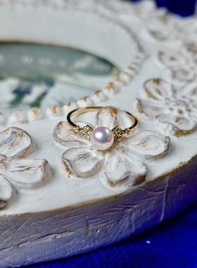 天然海水珍珠 Akoya天女花珠18K金镶钻石正圆无暇强光小灯泡款珍