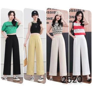 阔腿裤 夏季 姹颜悦色2520宽松凉快松紧腰九分休闲裤 亚麻直筒裤 薄款