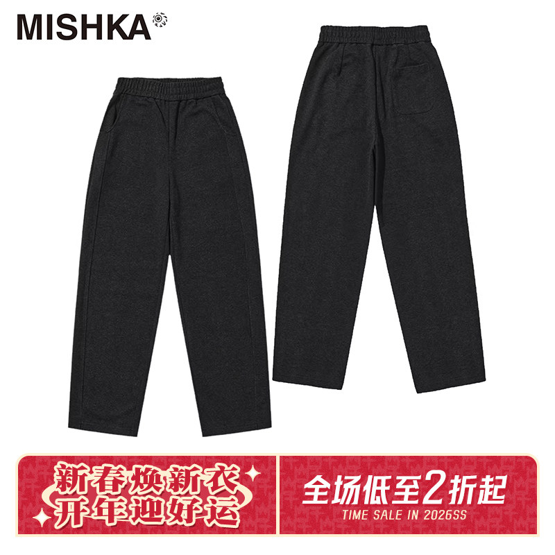 MISHKA大眼球秋冬美式高街潮牌宽松弯刀阔腿休闲裤直筒卫裤女