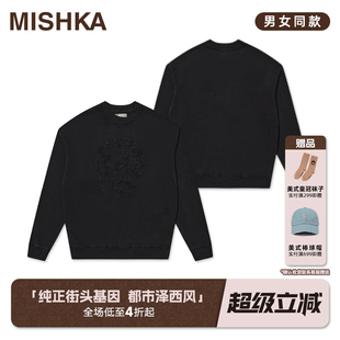 MISHKA大眼球秋冬美式高街潮牌男女宽松秋冬刺绣圆领卫衣oversize