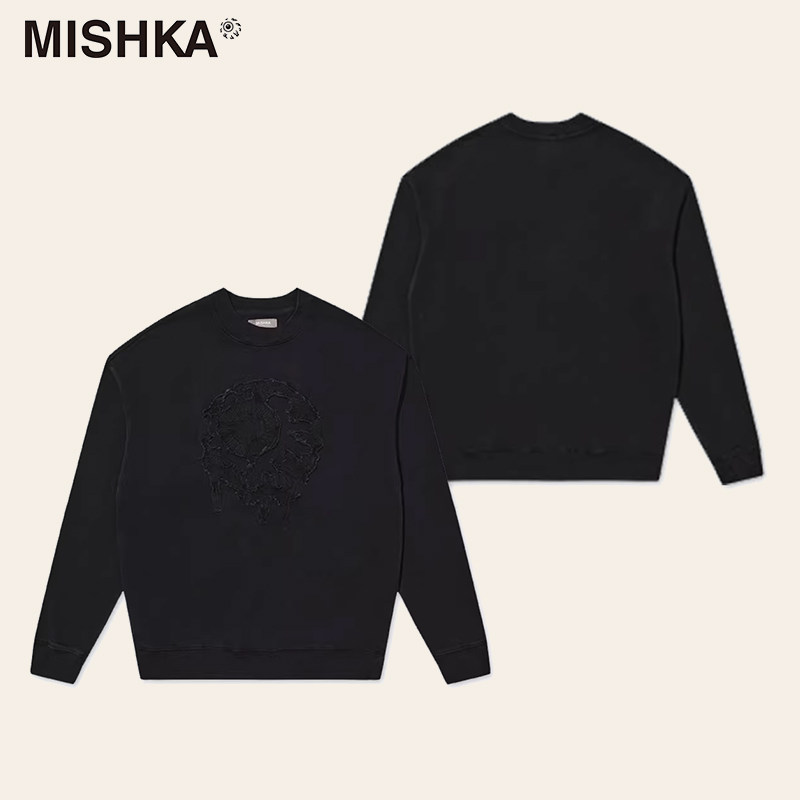 MISHKA大眼球秋冬美式高街潮牌男女宽松秋冬刺绣圆领卫衣oversize