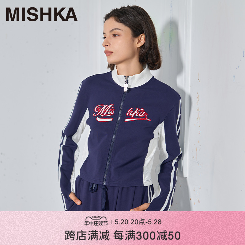 艾晓琪 贾笑涵同款MISHKA美式复古拉链开衫卫衣女士修身短款外套 女装/女士精品 卫衣/绒衫 原图主图