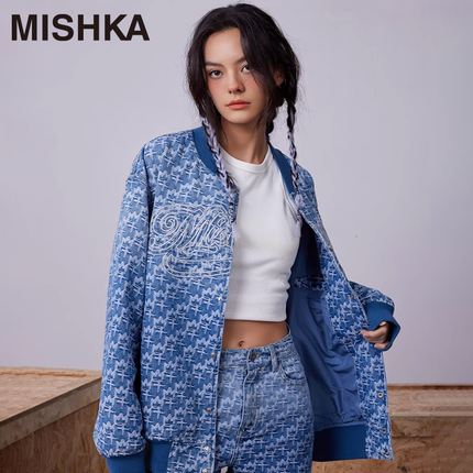 MISHKA大眼球潮牌 2023春夏新品 皇冠老花满印男士牛仔外套