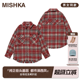 邓佳鑫同款MISHKA大眼球美式复古潮牌宽松格子衬衫外套男女