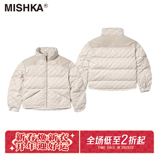 MISHKA美式潮牌冬季新款白色高端高级感短款羽绒服女男士
