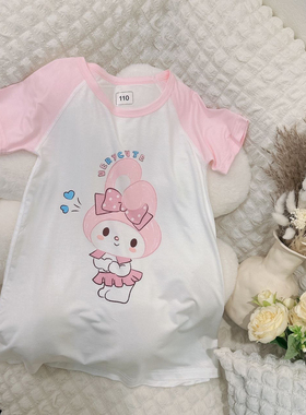 女童睡裙夏薄款短袖纯棉儿童睡衣薄款家居服夏天库洛米连衣裙美乐