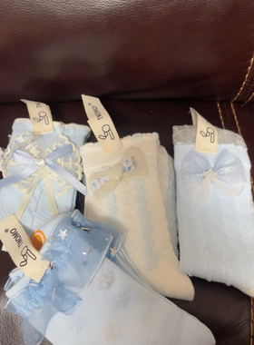 包邮女童蕾丝边心型翻边袜蝴蝶结蕾丝粉色蓝色公主袜爱沙袜子