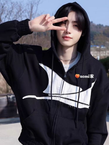 somi家 韩国glack贴布连帽卫衣拉链外套沈载伦 朴成训 黄铉辰同款