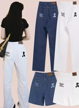 韩国潮牌Rest RR clottyteam牛仔裤RR宽松直筒显瘦阔腿休闲短裤潮