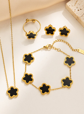 夏天时尚五星套链不掉色手链项链耳钉戒指防敏保色钛钢项链女小众