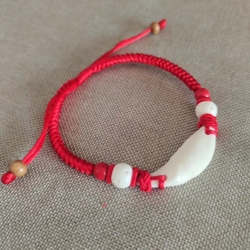 狗牙手链女男宝宝压婴儿童惊黑狗牙真品手工编织本命年红绳脚链