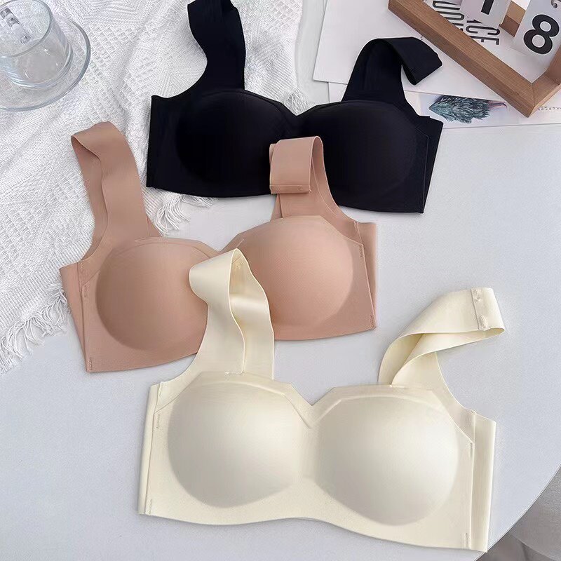 无痕内衣女简约纯色无钢圈收副乳小胸聚拢背心式文胸罩日系调整型