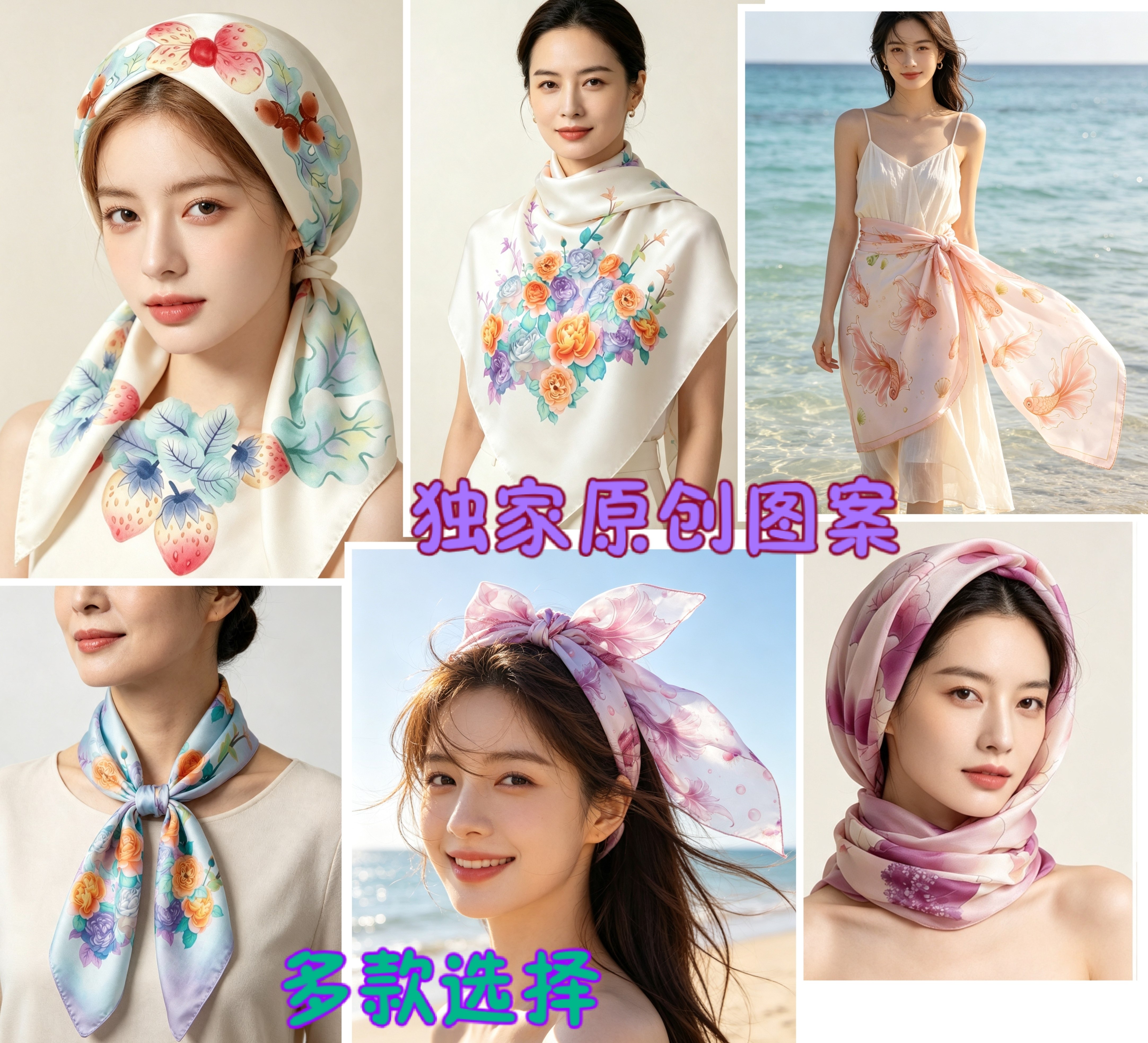 独家原创图案卡通动漫人宠动植物童趣装饰品头围丝巾披肩摄影拍照