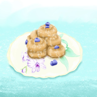 原创插画设计产品美食花卉餐具蝴蝶兰甜品儿童水果蓝莓绘素材接稿