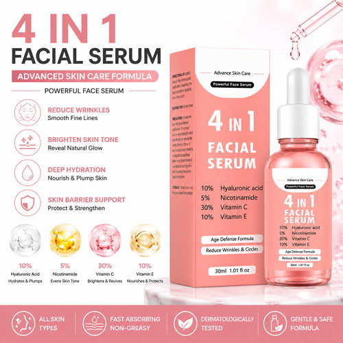 跨境提供面部精华4 in 1 Face serum Hyaluronic紧致液精华液原液