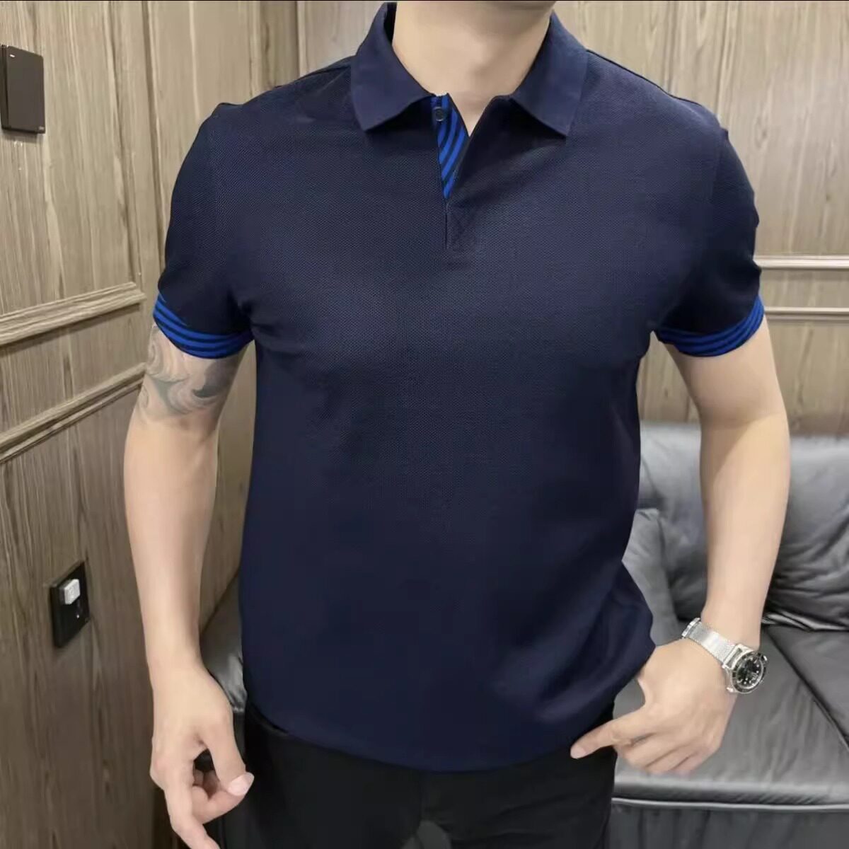 高端商务男士POLO衫透气夏季薄款翻领短袖纯色休闲运动半袖上衣潮