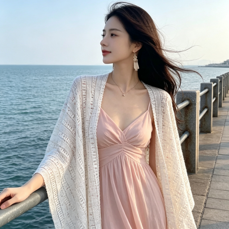 春夏新款高级感旗袍针织披肩新中式流苏镂空开衫防晒护颈外搭披风