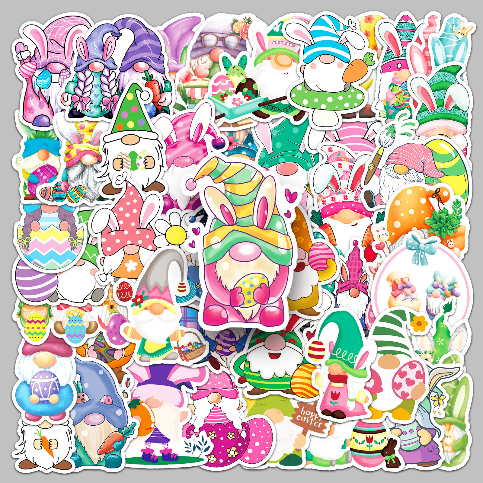 54张复活节卡通贴纸可爱侏儒涂鸦diy装饰手帐相册笔记本防水贴画