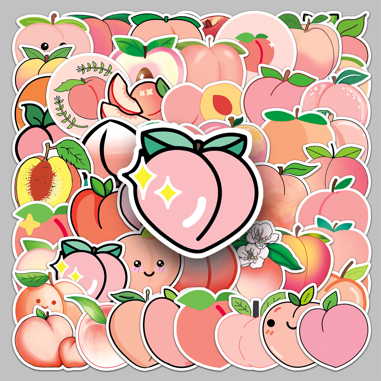 50张桃子水果卡通行李箱贴纸防水涂鸦贴纸滑板车电脑平板卡通装饰