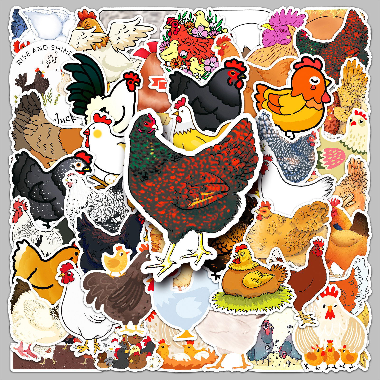 50张鸡卡通动物行李箱贴纸防水涂鸦贴纸滑板车电脑平板卡通装饰
