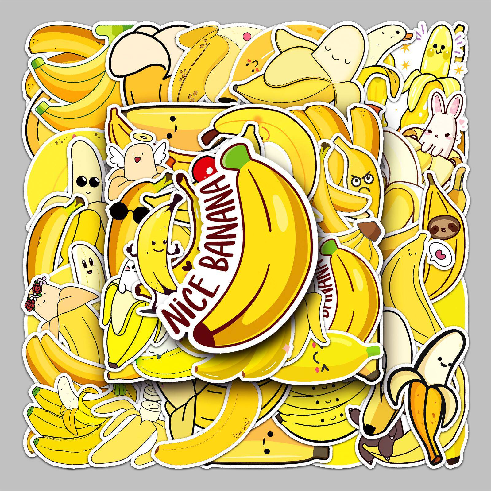50张香蕉水果卡通行李箱贴纸防水涂鸦贴纸滑板车电脑平板卡通装饰