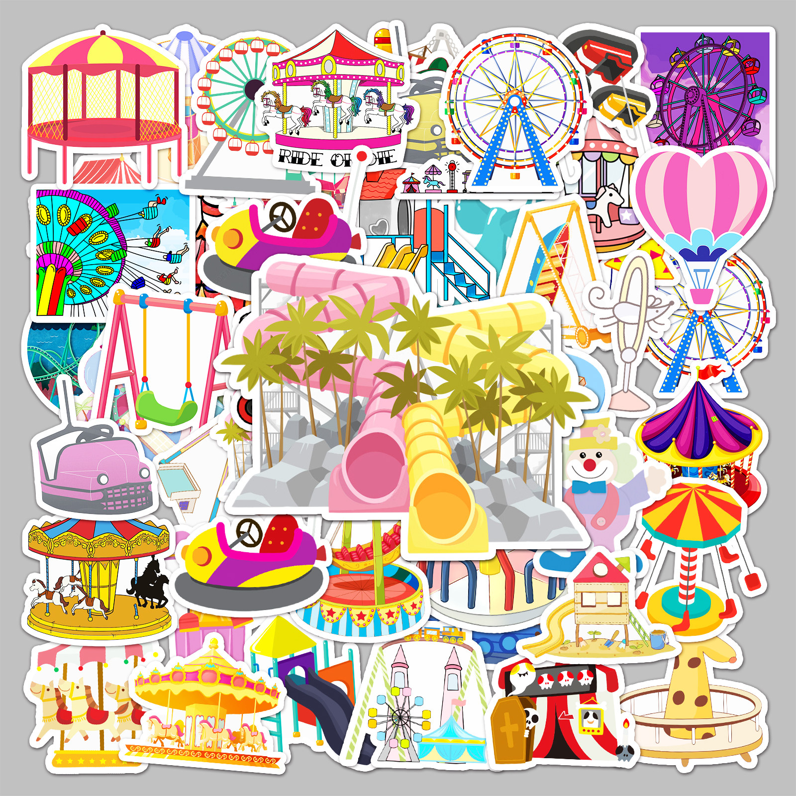 50张游乐场防水涂鸦贴纸 行李箱滑板车电脑平板卡通装饰贴纸