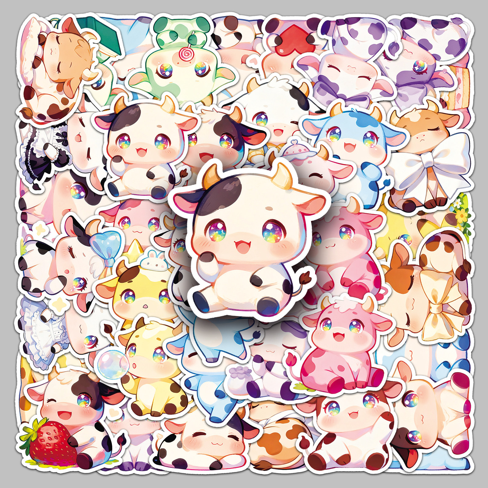 50张卡通奶牛可爱贴纸咕卡趣味小动物防水装饰手账本iPad冰箱贴纸