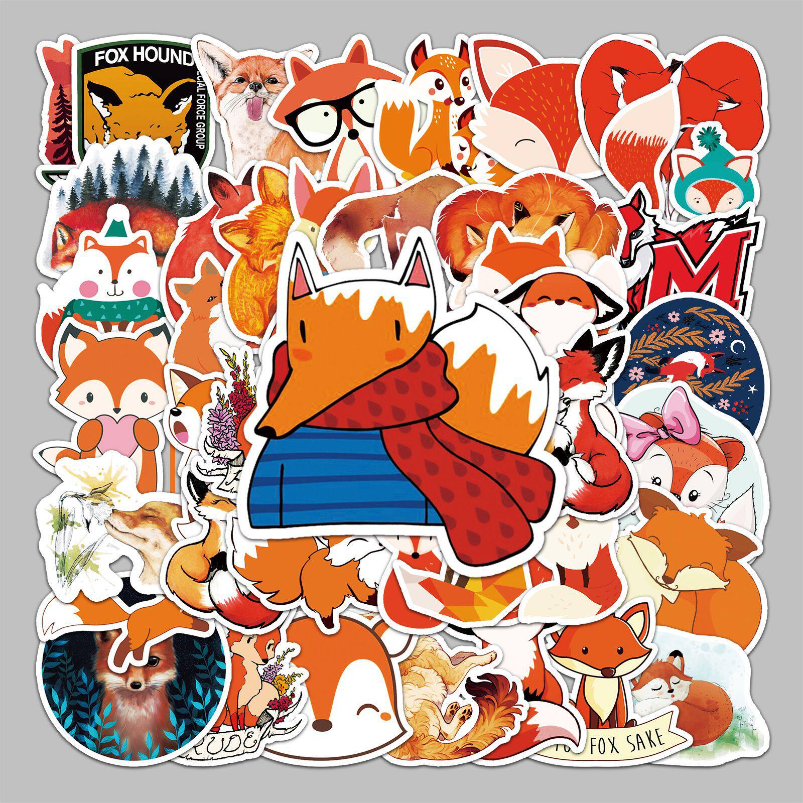50张个性diy狡猾狐狸卡通装饰贴纸笔记本滑板车汽车冰箱手机贴纸