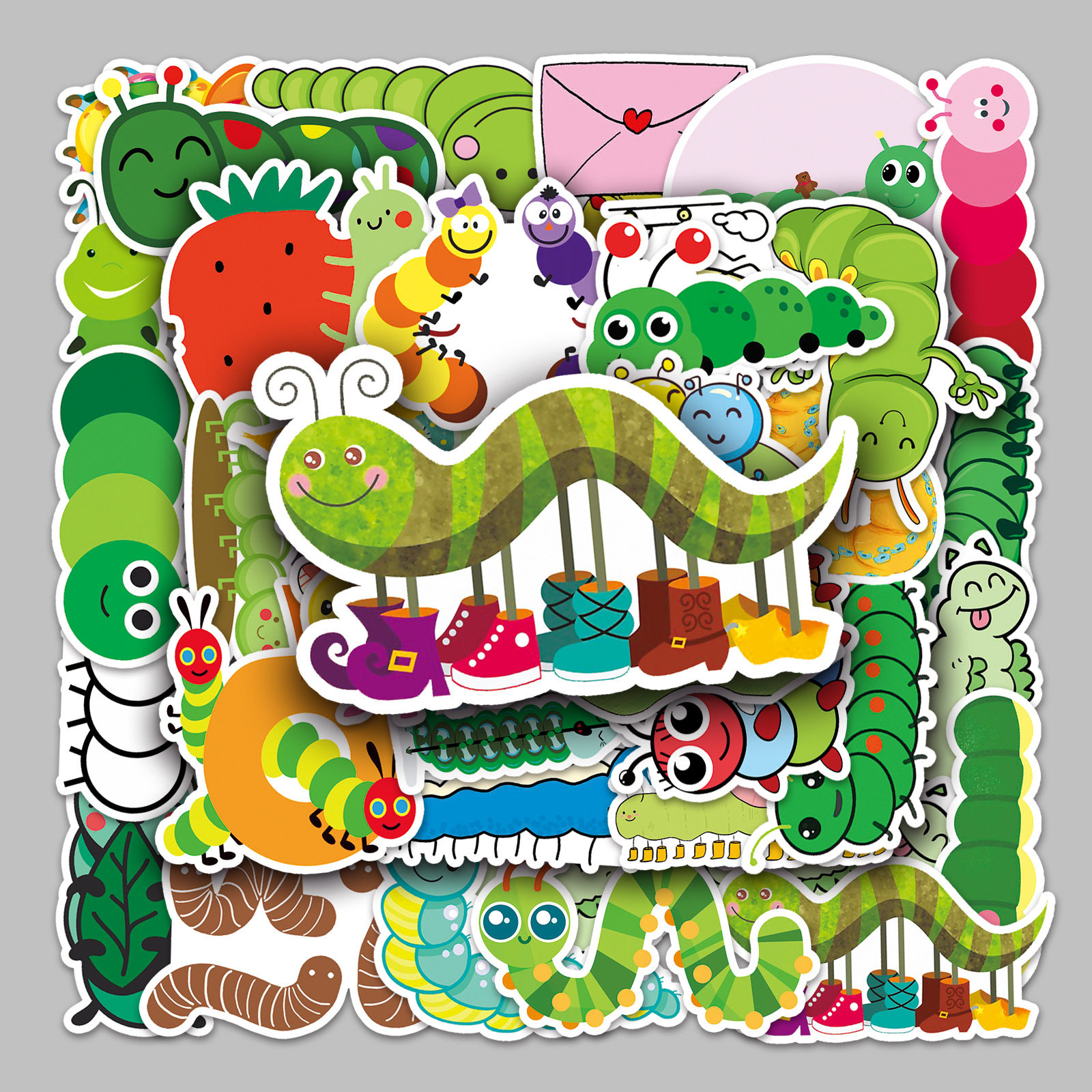 50张毛毛虫卡通行李箱贴纸防水涂鸦贴纸滑板车电脑平板卡通装饰