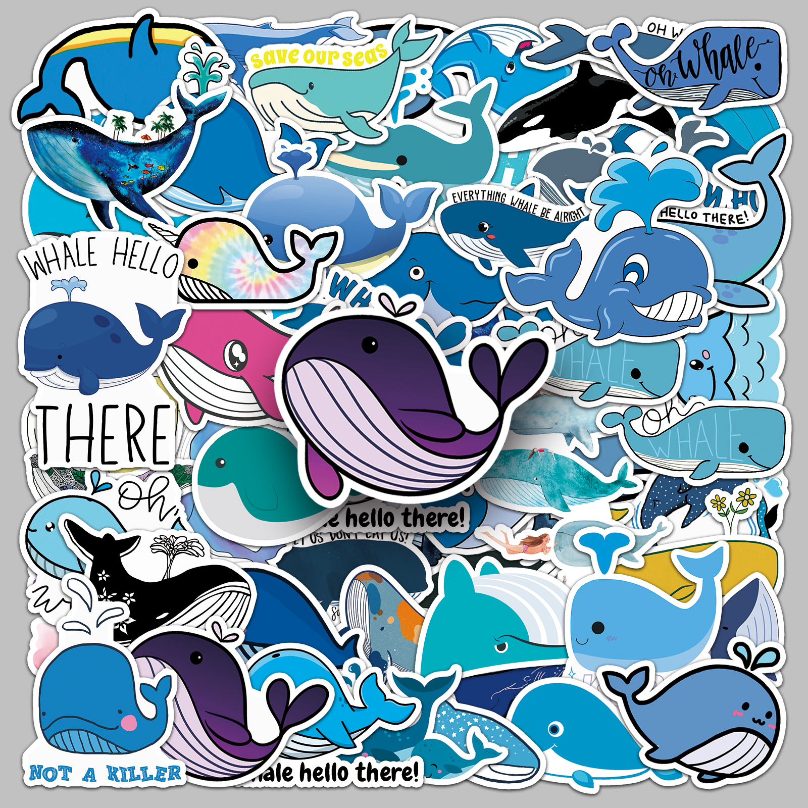 51张鲸鱼动物创意防水涂鸦贴纸