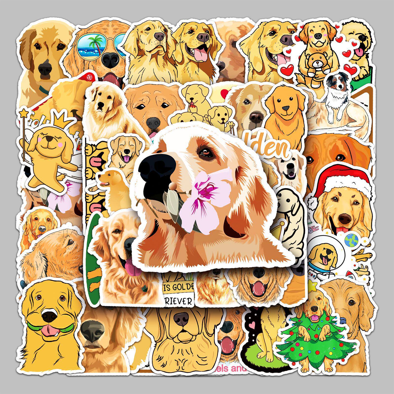 50张宠物金毛卡通行李箱贴纸防水涂鸦贴纸滑板车电脑平板卡通装饰