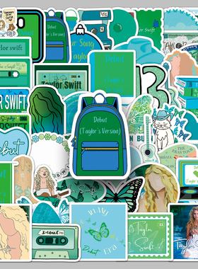 50张泰勒同名专辑贴画绿色系霉霉卡通周边电脑手账汽车Taylor贴纸