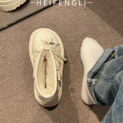 白色厚底雪地靴女2025新款冬季加绒加厚东北棉鞋马丁靴保暖短靴子