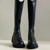 黑色高跟长靴女v口2026新款 厚底增高秋冬骑士高筒靴长筒靴瘦瘦靴