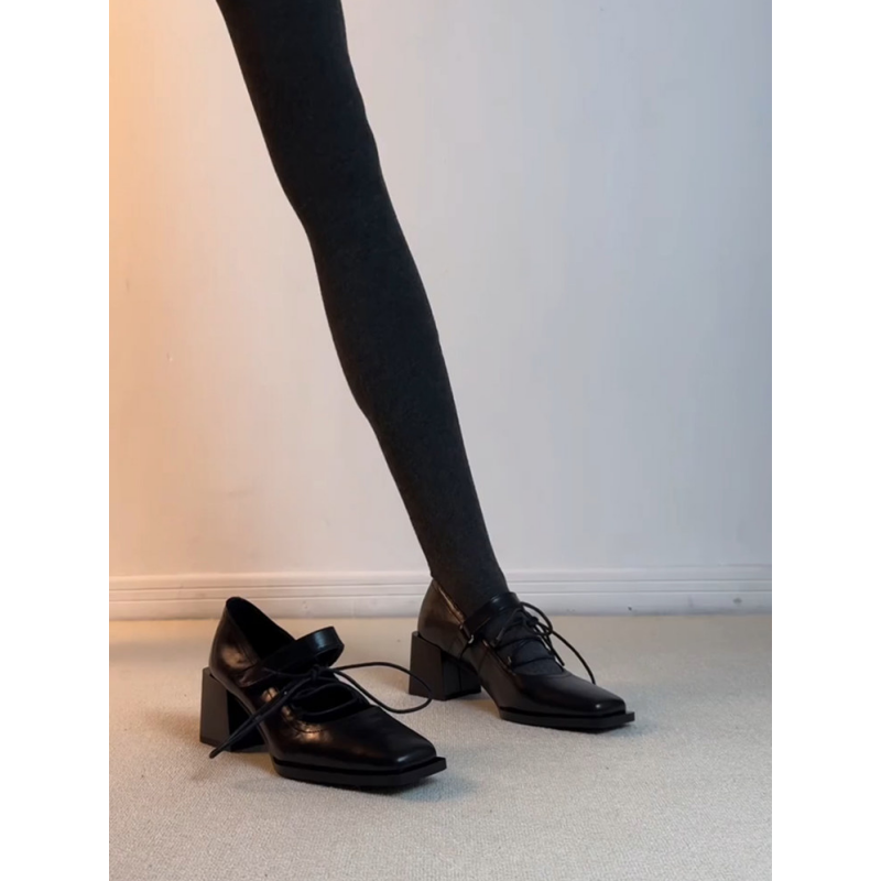 法式巨好看芭蕾玛丽珍鞋女2026新款春季方头不累脚高跟鞋粗跟单鞋