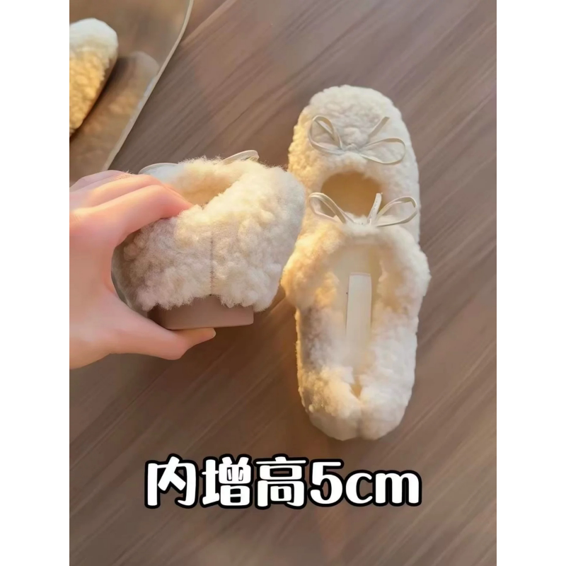 5cm内增高法式加绒保暖羊羔毛鞋