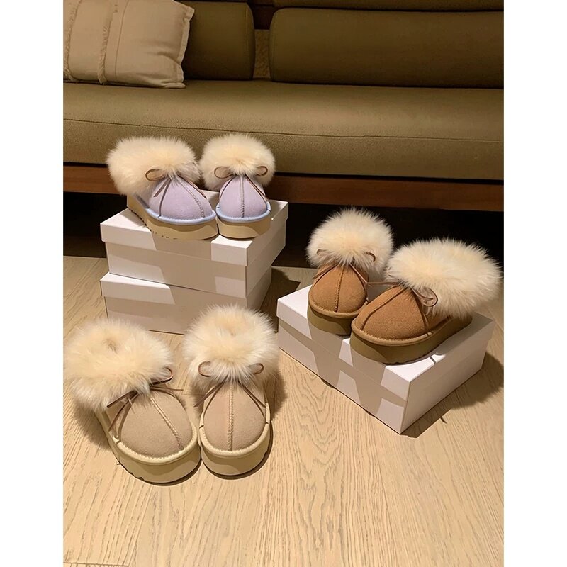 复古加绒加厚皮毛一体女雪地靴