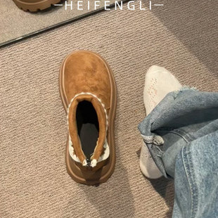 小个子厚底增高雪地靴女2025冬季新款加绒保暖棉靴百搭勃肯小短靴