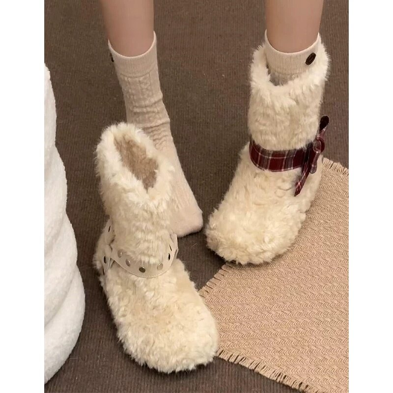 复古白色加绒加厚底保暖雪地靴女
