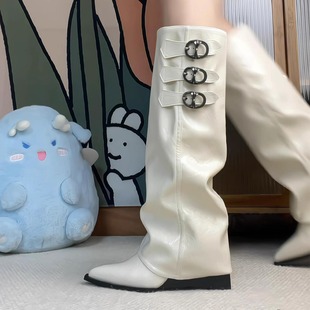 白色靴子女2025新款秋冬季巨好看长筒靴堆堆骑士裤管靴尖头高跟靴