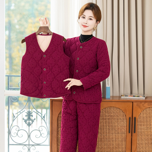 中老年女装三件套棉服套装加绒加厚保暖妈妈装冬季奶奶装棉衣外套