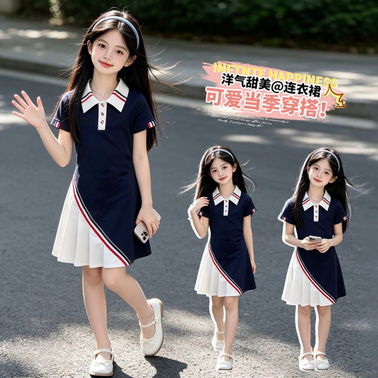 女童夏季连衣裙2026新款拼色儿童洋气时髦中大童学生polo短袖裙子
