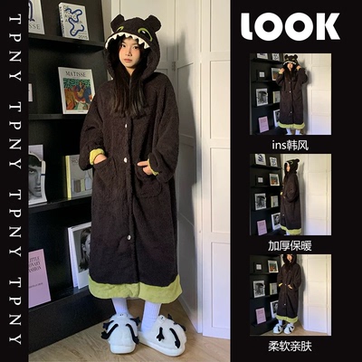 珊瑚绒睡衣女秋冬长款无牙仔睡袍2025新款加厚家居服可外穿法兰绒