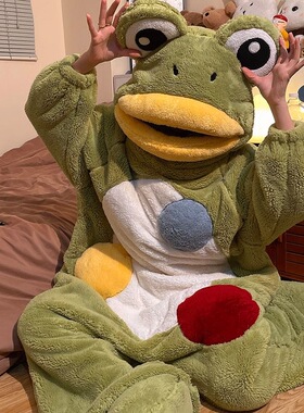 青蛙连体睡衣冬季卡通搞怪男女珊瑚绒家居服小丑鱼可外穿情侣睡袍