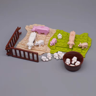 国产小颗粒积木diy场景小动物 87621零配件 宠物猪 花猪 农场小猪