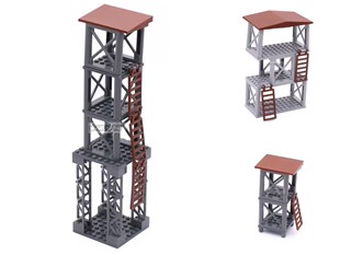 军事积木二战八路军哨所瞭望塔观望台人仔站哨岗场景拼装男孩玩具