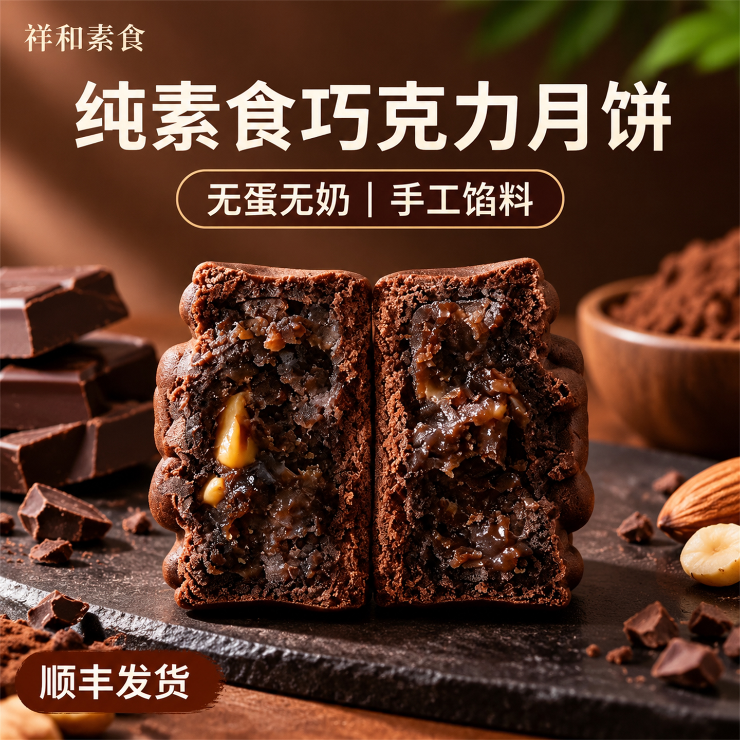 纯素食广式巧克力月饼无蛋奶手工馅料多口味老式中秋月饼礼盒装