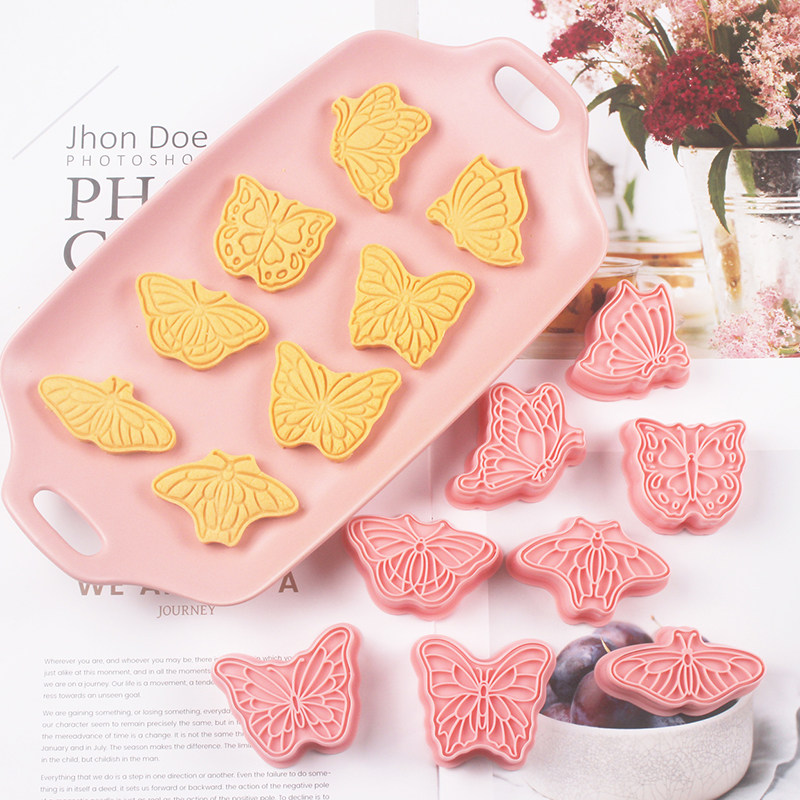 蝴蝶饼干模具烘焙工具家用3d立体卡通塑料按压式糖霜翻糖蛋糕印章